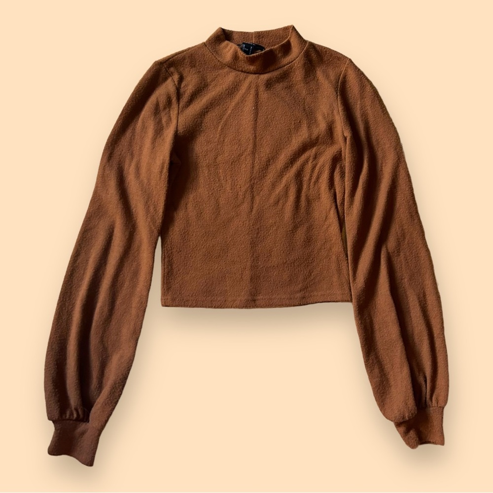 Forever 21 Orange Lantern-Sleeve Cropped Sweater - Size S
